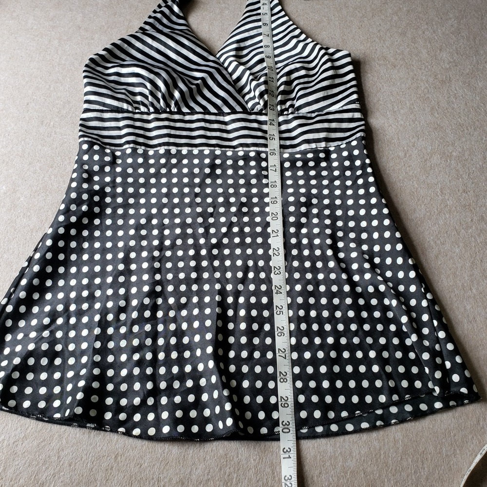Vtg Preppy Y2K Babydoll Halter Dress Satin Polkadot Stripe Retro Graphic Sz M - Picture 10 of 16